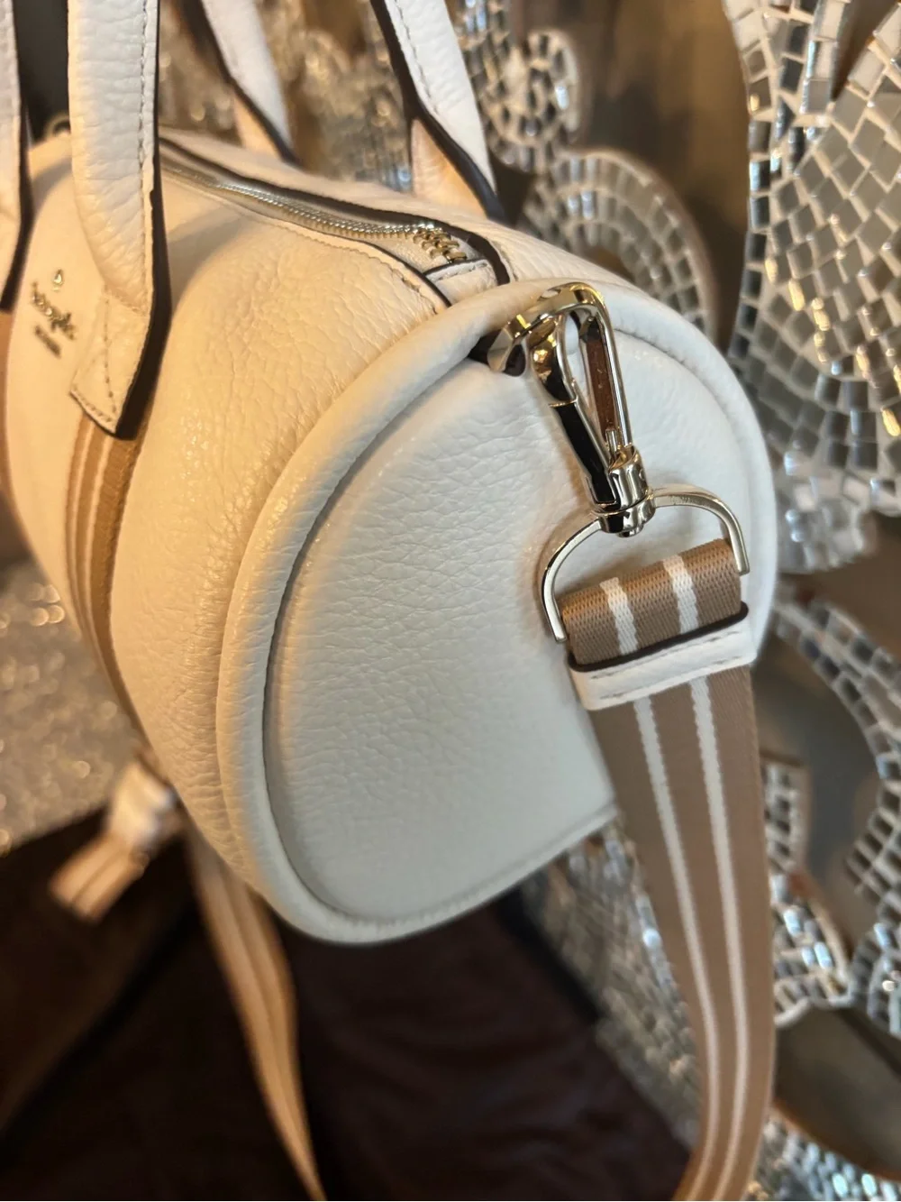 💕Kate spade Rosie Pebbled Leather Barrel Bag with Stripe Strap